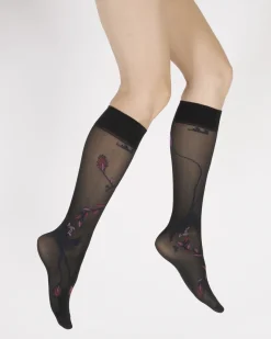 Discount Berthe Aux Grands Pieds Mi-bas 30D femme noir oiseau marine et rose