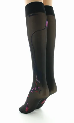 Discount Berthe Aux Grands Pieds Mi-bas 30D femme noir oiseau marine et rose