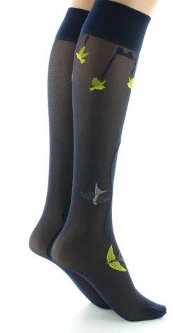 Clearance Berthe Aux Grands Pieds Mi-bas 30D marine Hirondelles jaunes