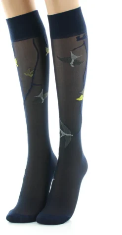 Clearance Berthe Aux Grands Pieds Mi-bas 30D marine Hirondelles jaunes