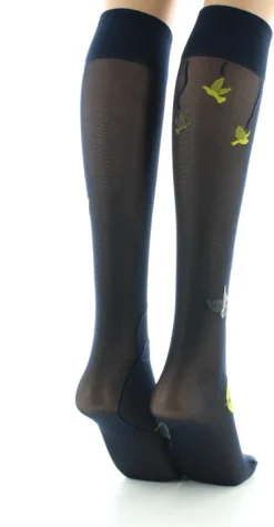 Clearance Berthe Aux Grands Pieds Mi-bas 30D marine Hirondelles jaunes
