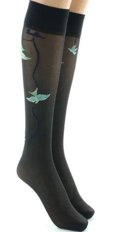 Sale Berthe Aux Grands Pieds Mi-bas 30D noir Hirondelles vertes