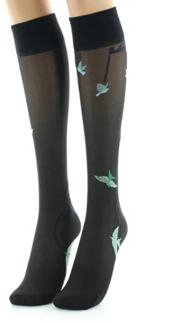 Sale Berthe Aux Grands Pieds Mi-bas 30D noir Hirondelles vertes