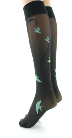 Sale Berthe Aux Grands Pieds Mi-bas 30D noir Hirondelles vertes