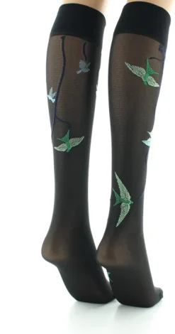 Sale Berthe Aux Grands Pieds Mi-bas 30D noir Hirondelles vertes