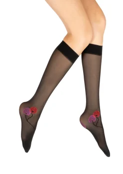 New Berthe Aux Grands Pieds Mi-bas femme 30D noir monnaie du pape rouge