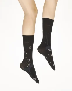 New Berthe Aux Grands Pieds Mi-bas femme 40D noir oiseau lyre marine et rose