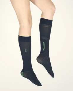 Outlet Berthe Aux Grands Pieds Mi-bas femme 40D poissons bleu marine et vert