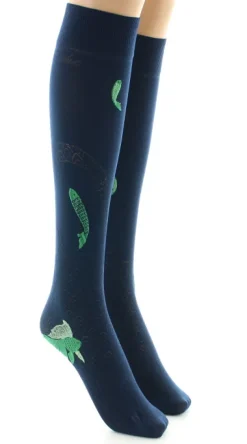 Outlet Berthe Aux Grands Pieds Mi-bas femme 40D poissons bleu marine et vert