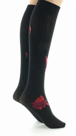 Fashion Berthe Aux Grands Pieds Mi-bas femme 40D poissons noir et rouge