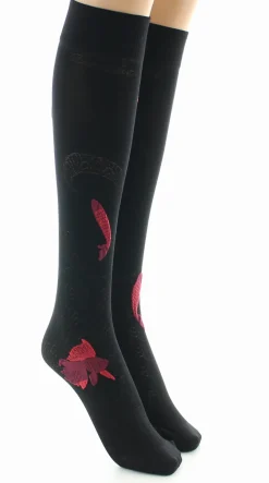Fashion Berthe Aux Grands Pieds Mi-bas femme 40D poissons noir et rouge
