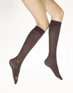 Sale Berthe Aux Grands Pieds Mi-bas femme 40D prune oiseau lyre gris et jaune