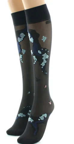 Fashion Berthe Aux Grands Pieds Mi-bas fleurs japonaises Bleu Glacier