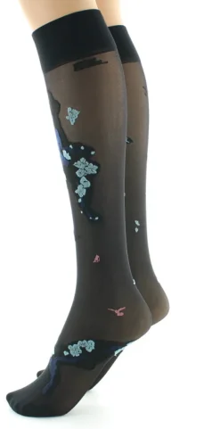 Fashion Berthe Aux Grands Pieds Mi-bas fleurs japonaises Bleu Glacier