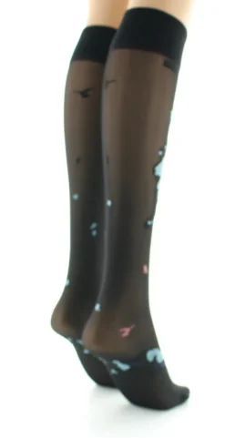 Fashion Berthe Aux Grands Pieds Mi-bas fleurs japonaises Bleu Glacier