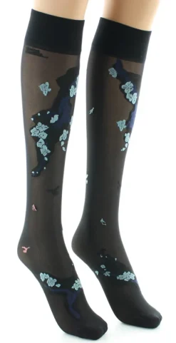 Fashion Berthe Aux Grands Pieds Mi-bas fleurs japonaises Bleu Glacier