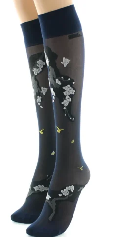 Clearance Berthe Aux Grands Pieds Mi-bas fleurs japonaises Beige