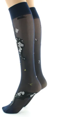 Clearance Berthe Aux Grands Pieds Mi-bas fleurs japonaises Beige