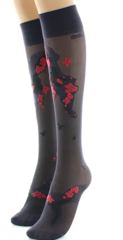 Clearance Berthe Aux Grands Pieds Mi-bas fleurs japonaises Rouge
