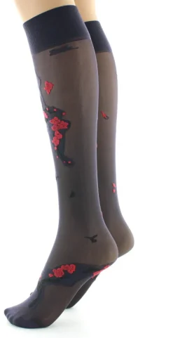 Clearance Berthe Aux Grands Pieds Mi-bas fleurs japonaises Rouge