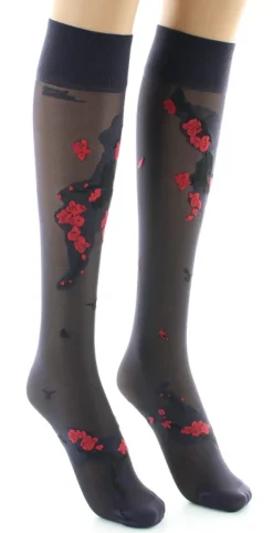 Clearance Berthe Aux Grands Pieds Mi-bas fleurs japonaises Rouge