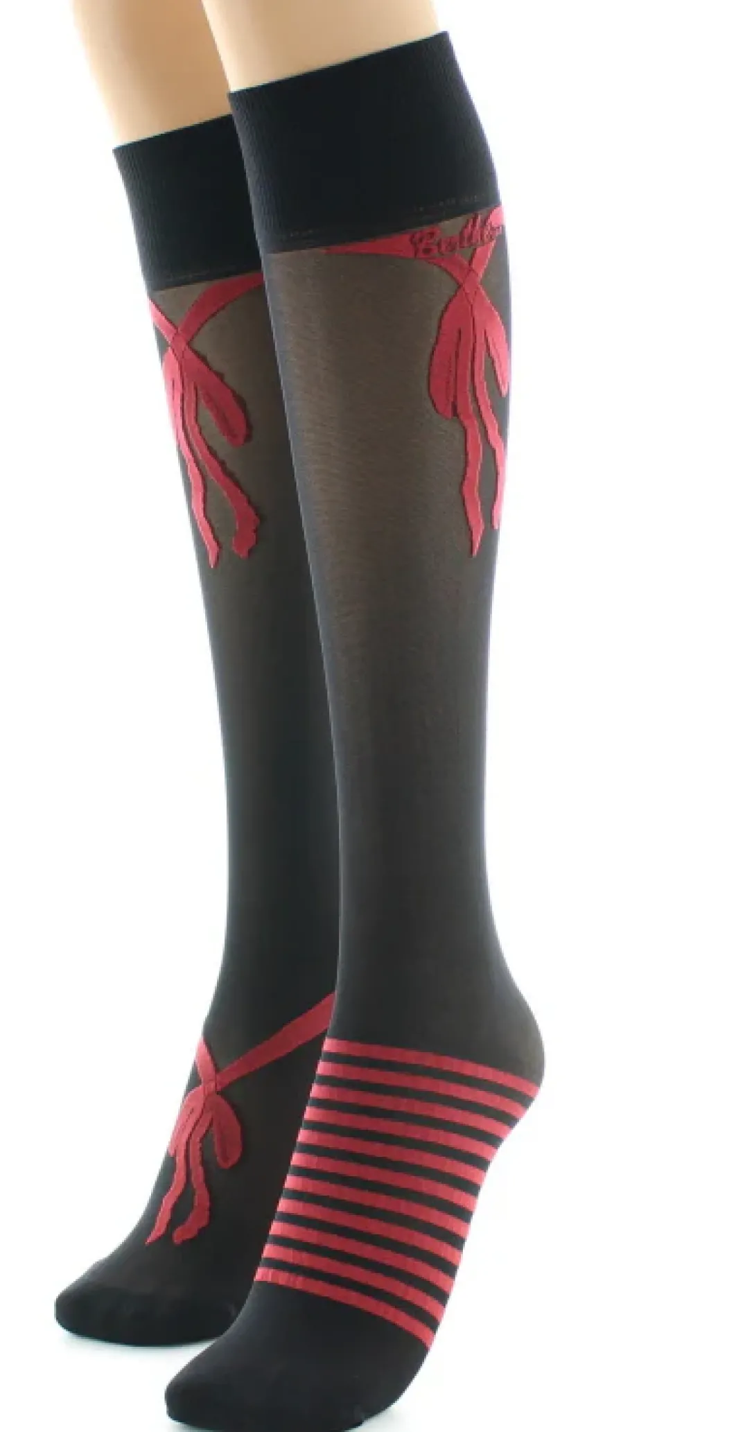 Hot Berthe Aux Grands Pieds Mi-bas nœuds et rayures Rouge
