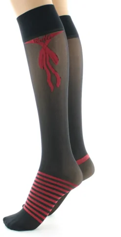 Hot Berthe Aux Grands Pieds Mi-bas nœuds et rayures Rouge