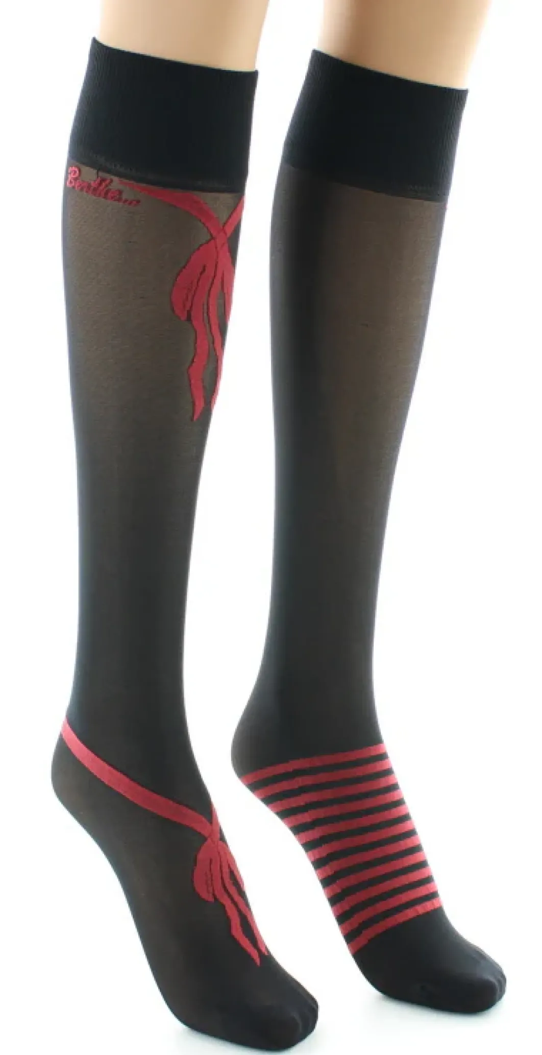 Hot Berthe Aux Grands Pieds Mi-bas nœuds et rayures Rouge