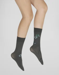 Online Berthe Aux Grands Pieds Mi-chaussettes 40D kaki Fleurs vertes et bleues
