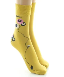 Discount Berthe Aux Grands Pieds Mi-chaussettes 40D ocre Fleurs roses et beige