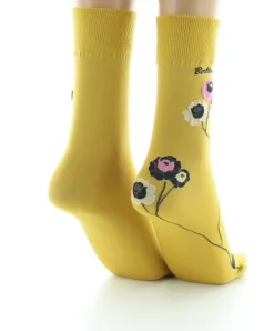 Discount Berthe Aux Grands Pieds Mi-chaussettes 40D ocre Fleurs roses et beige