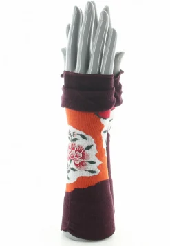 Clearance Berthe Aux Grands Pieds Mitaines femme coton fleurs sur fond orange et bordeaux