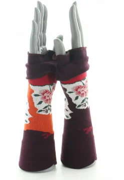 Clearance Berthe Aux Grands Pieds Mitaines femme coton fleurs sur fond orange et bordeaux