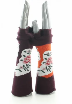 Clearance Berthe Aux Grands Pieds Mitaines femme coton fleurs sur fond orange et bordeaux