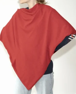 New Berthe Aux Grands Pieds Poncho femme laine mérinos rouge chiné