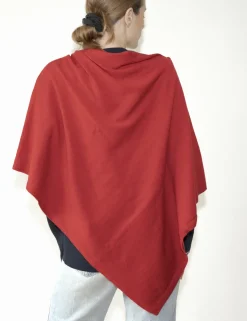 New Berthe Aux Grands Pieds Poncho femme laine mérinos rouge chiné