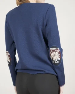 Online Berthe Aux Grands Pieds Pull col V femme mérinos bleu royal kimono
