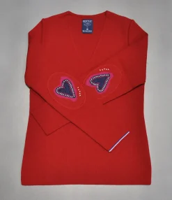 Sale Berthe Aux Grands Pieds Pull col V femme mérinos rouge cœur