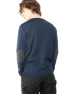 Clearance Berthe Aux Grands Pieds Pull col V homme mérinos bleu marine rayures asymétriques kaki