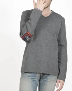 Discount Berthe Aux Grands Pieds Pull col V homme mérinos gris anthracite Gadz'Art