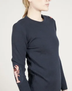 Outlet Berthe Aux Grands Pieds Pull marin femme mérinos bleu marine homard