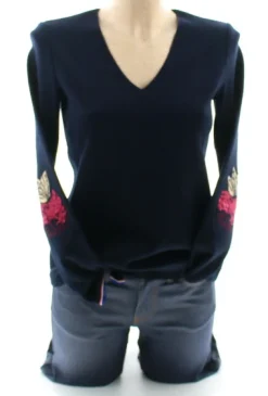 Clearance Berthe Aux Grands Pieds Pull marin Femme Papillons col V