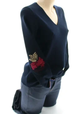 Clearance Berthe Aux Grands Pieds Pull marin Femme Papillons col V