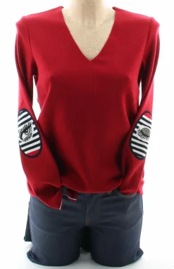 Sale Berthe Aux Grands Pieds Pull marin Femme Rouge Oeil col V