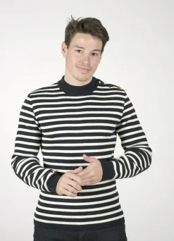 Clearance Berthe Aux Grands Pieds Pull Marin Homme Homard rayée écru et marine
