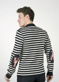 Clearance Berthe Aux Grands Pieds Pull Marin Homme Homard rayée écru et marine