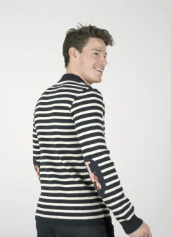 Clearance Berthe Aux Grands Pieds Pull Marin Homme Homard rayée écru et marine