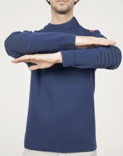 Outlet Berthe Aux Grands Pieds Pull marin homme mérinos bleu royal rayures asymétriques bleu marine