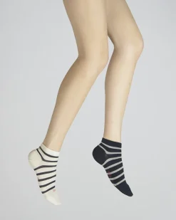 Clearance Berthe Aux Grands Pieds Socquettes en soie rayées asymétriques Marine et Ecru