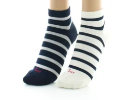 Clearance Berthe Aux Grands Pieds Socquettes en soie rayées asymétriques Marine et Ecru